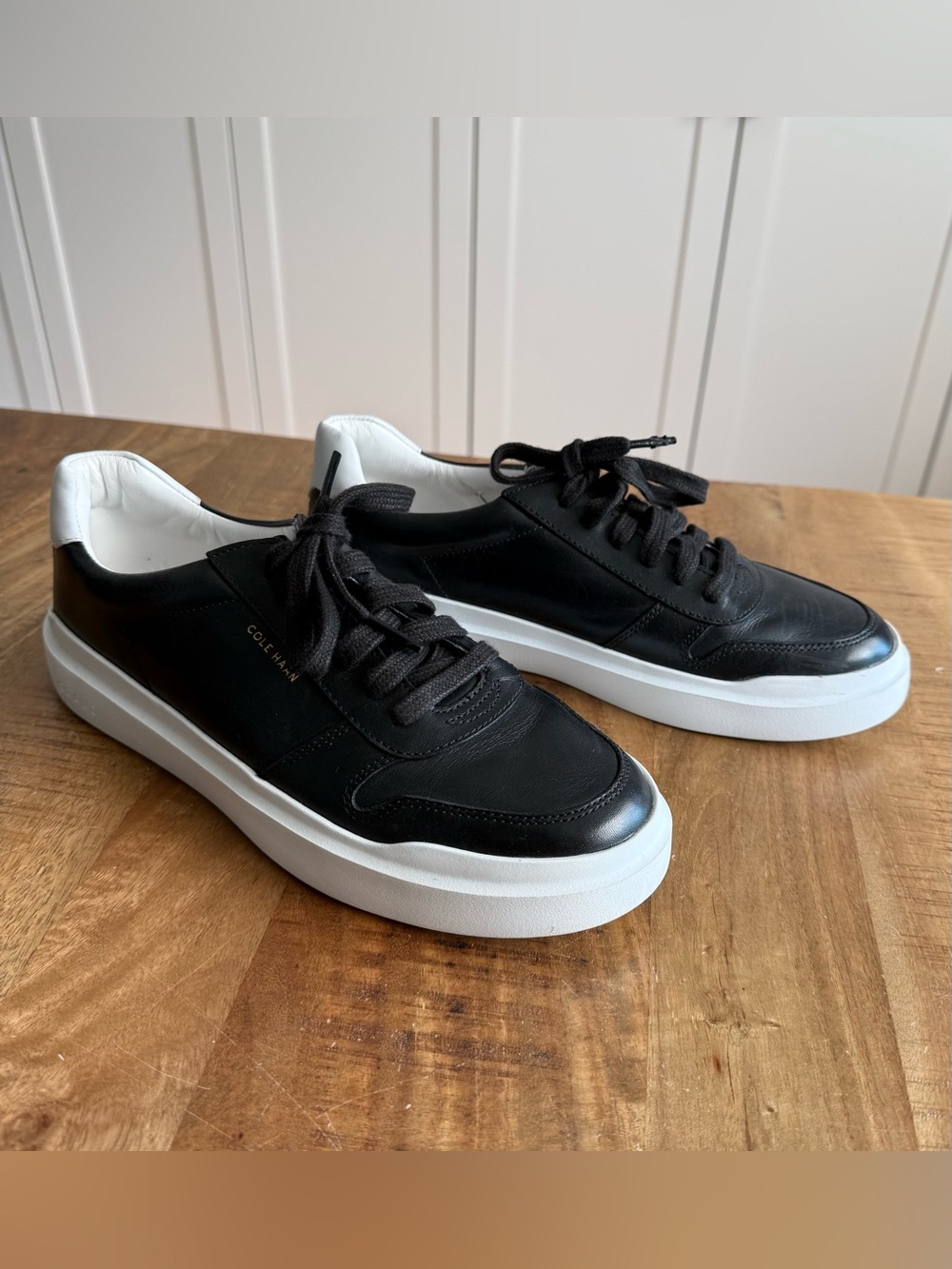 Cole Haan Women’s Black and White Leather Low-Profile Sneakers